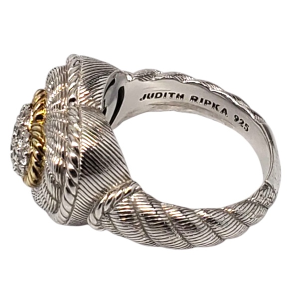 Judith Ripka Sterling Silver and Gold Tone CZ Pave Heart Ring Size 7 #21041 - Picture 4 of 10